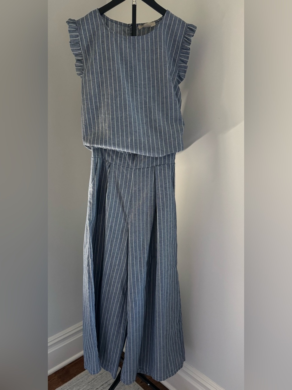 ASTRID -  Blue and White Pinstripe Wide Leg Pants & Top Matching Set